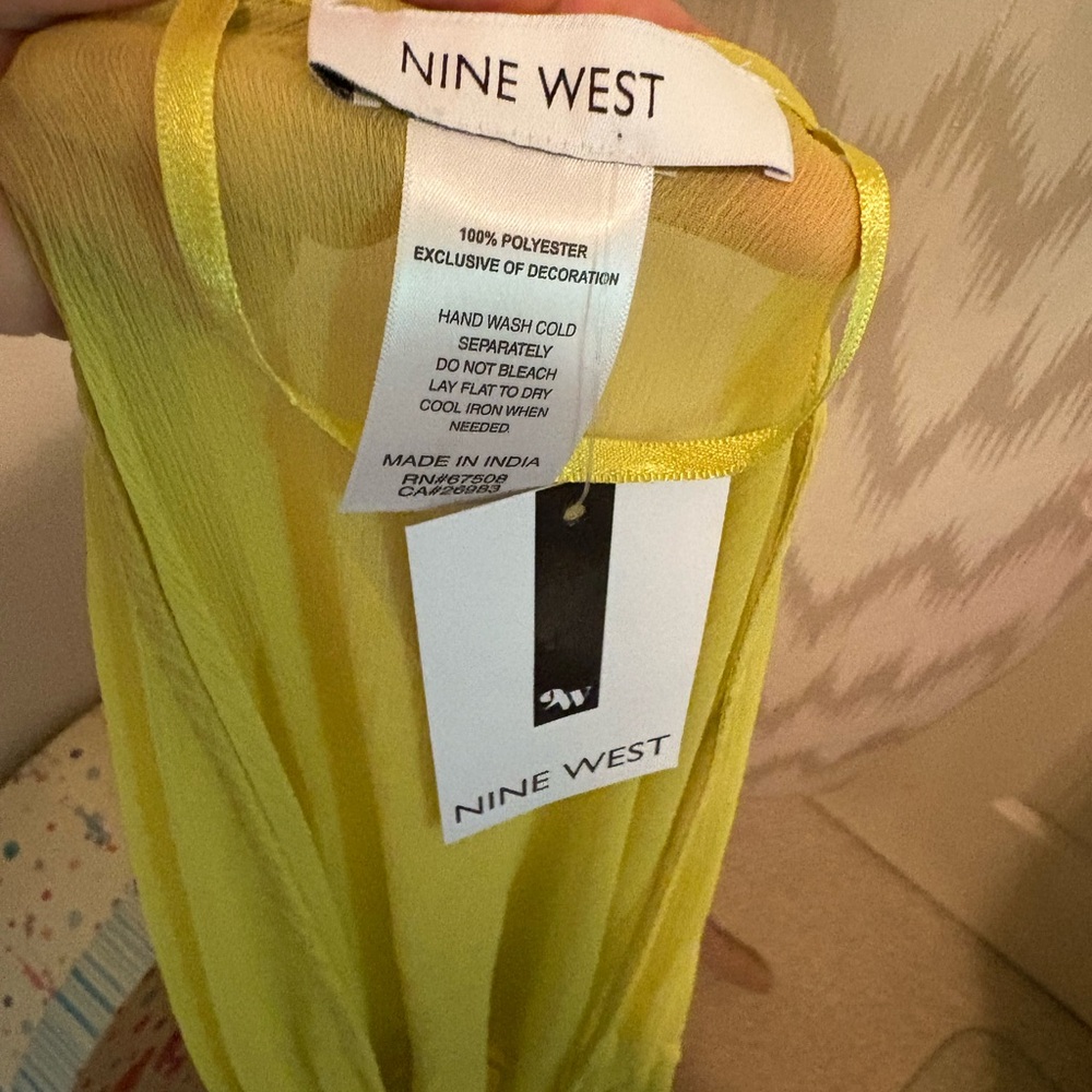 Nine West one size NWT $36 lime Sheer Kimono with Pom Pom Trim fun beach cover - Picture 3 of 11